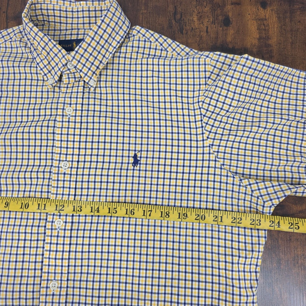 Ralph Lauren Gingham Button Down Shirt Mens Large Yellow Navy Blue Cotton Pony - Picture 6 of 7